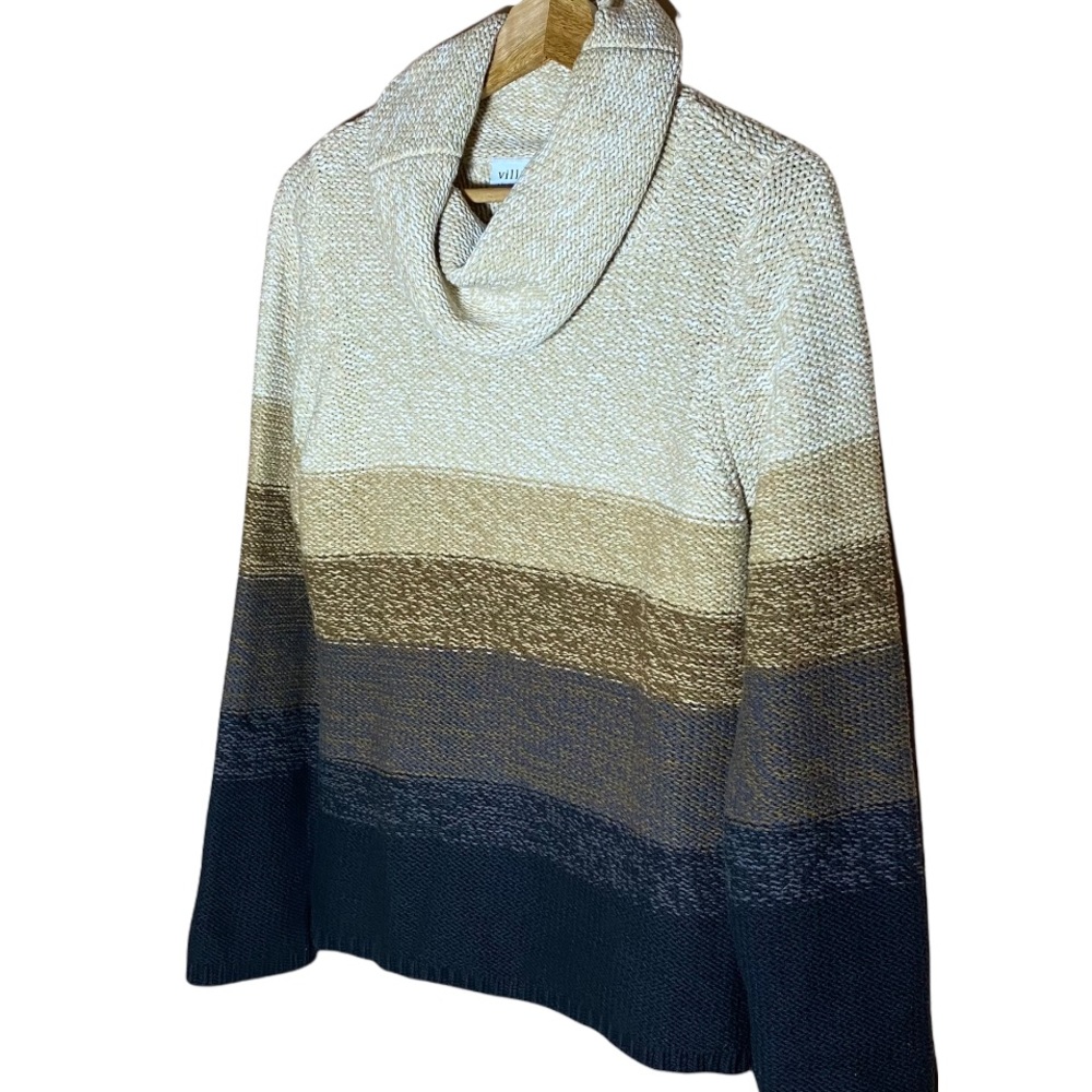 Gradient Tans Brown Striped Turtle Neck Villagers Claiborne Chunky Knit Sweater